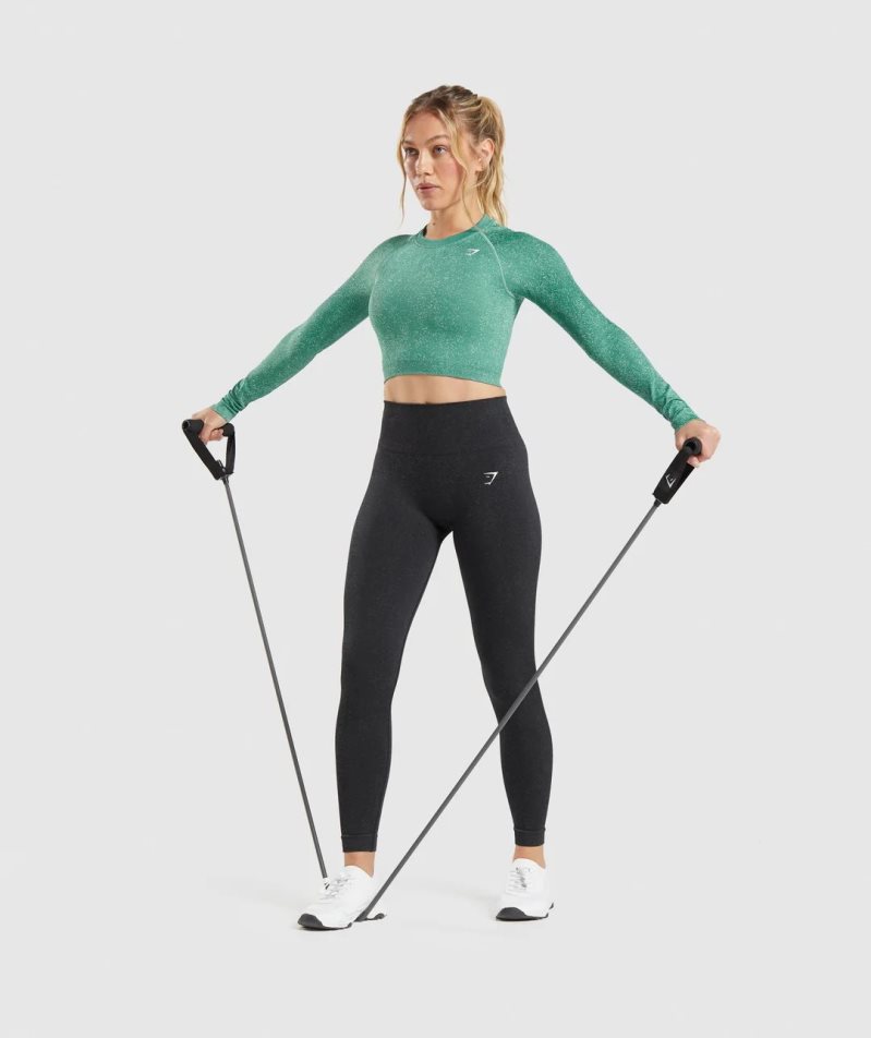 Women's Gymshark Adapt Fleck Seamless Long Sleeve Cropped Tops Green | NZ 5EQVPA